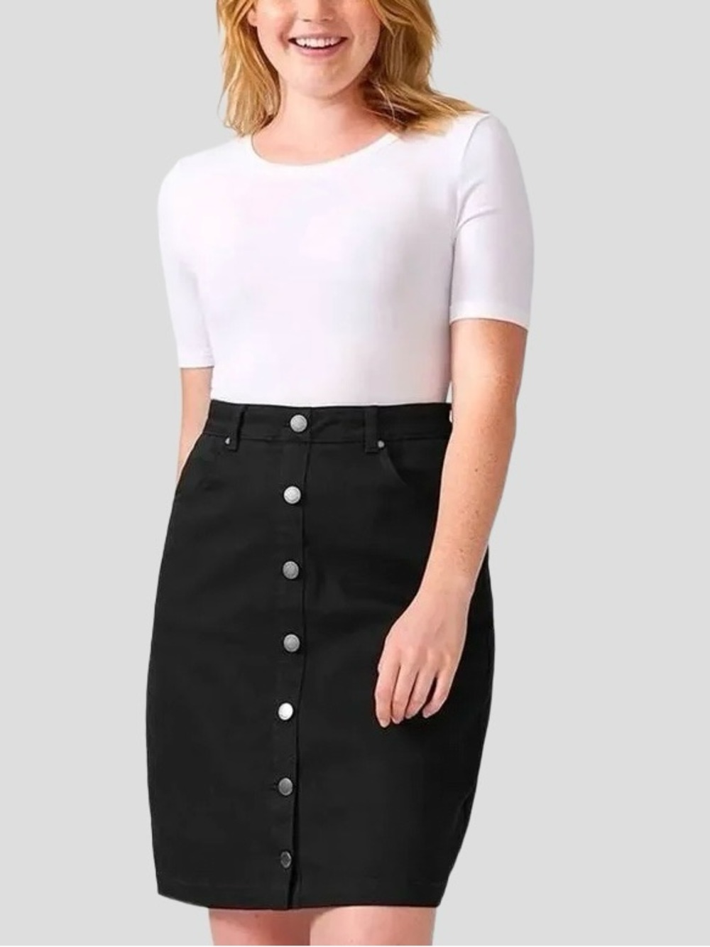 Universal Standard Black Button-Front Denim Skirt - Size Small (W 14-16)